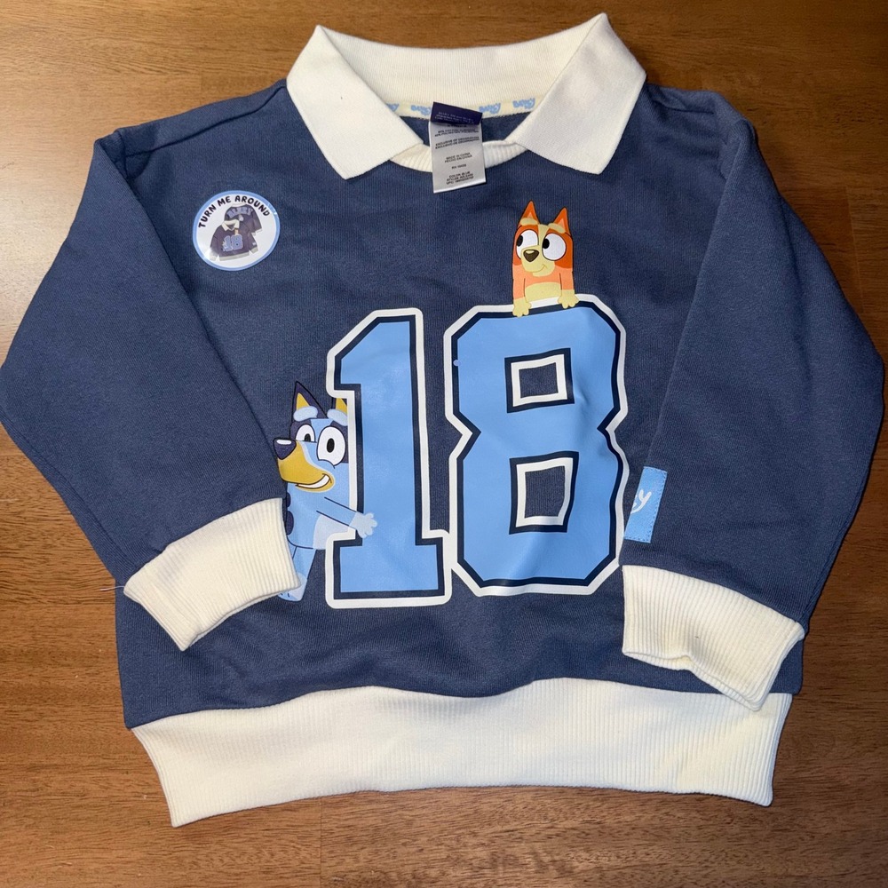 Bluey Bingo Toddler Boys Collared Sweatshirt Blue Varsity 3T RZLE400